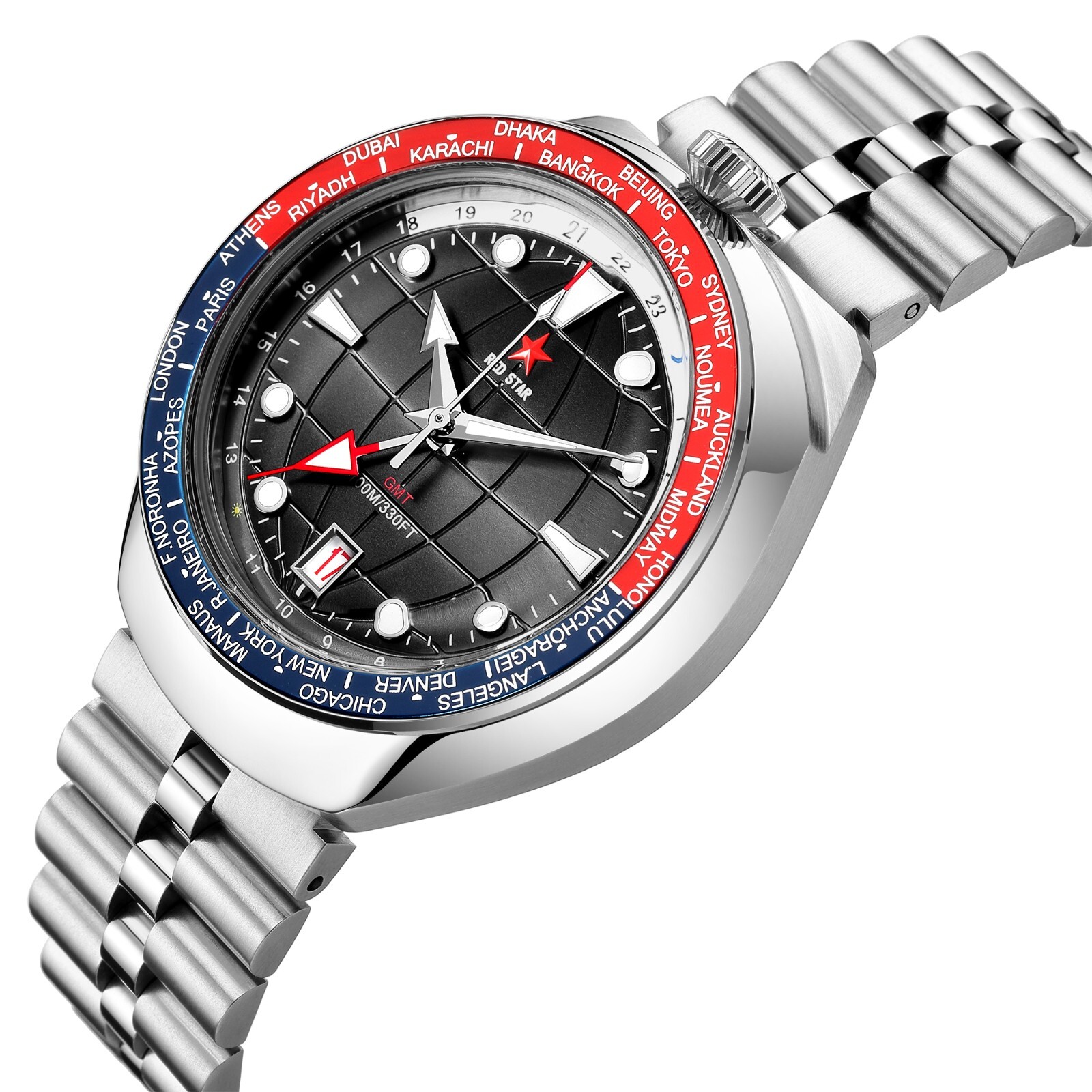 RED STAR BULLHEAD Sea Star GMT Dual Time NH34 Automatic Diver Watch 42mm 100M C3