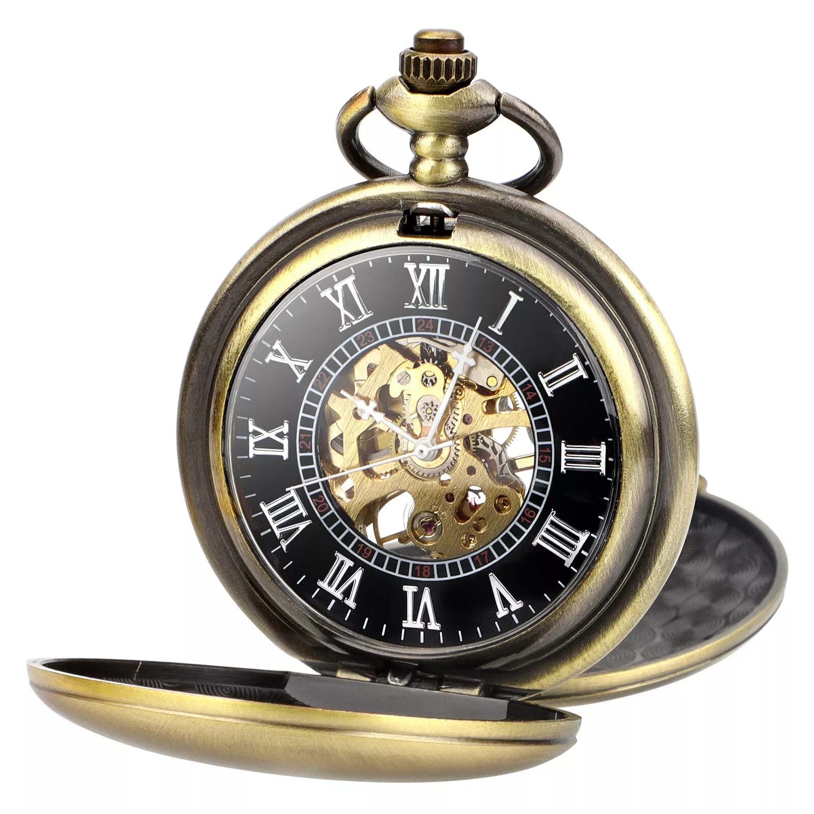 Hook Buckle Clasp Round Dial Shape Men’s Mechanical Retro Pocket Watch