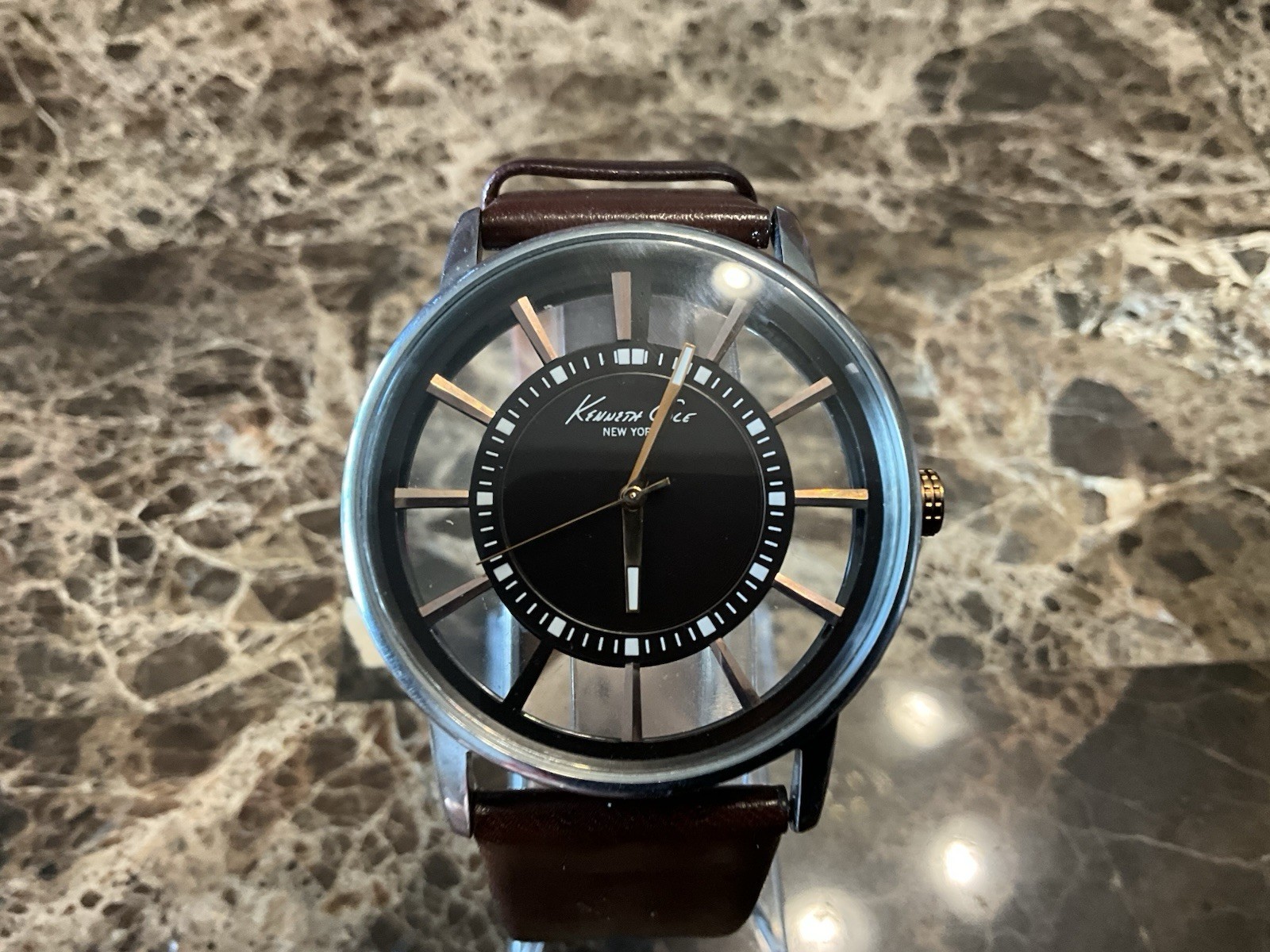 Kenneth Cole Men’s Transparency See Thru Dial Watch [new Battery] Leather Strap