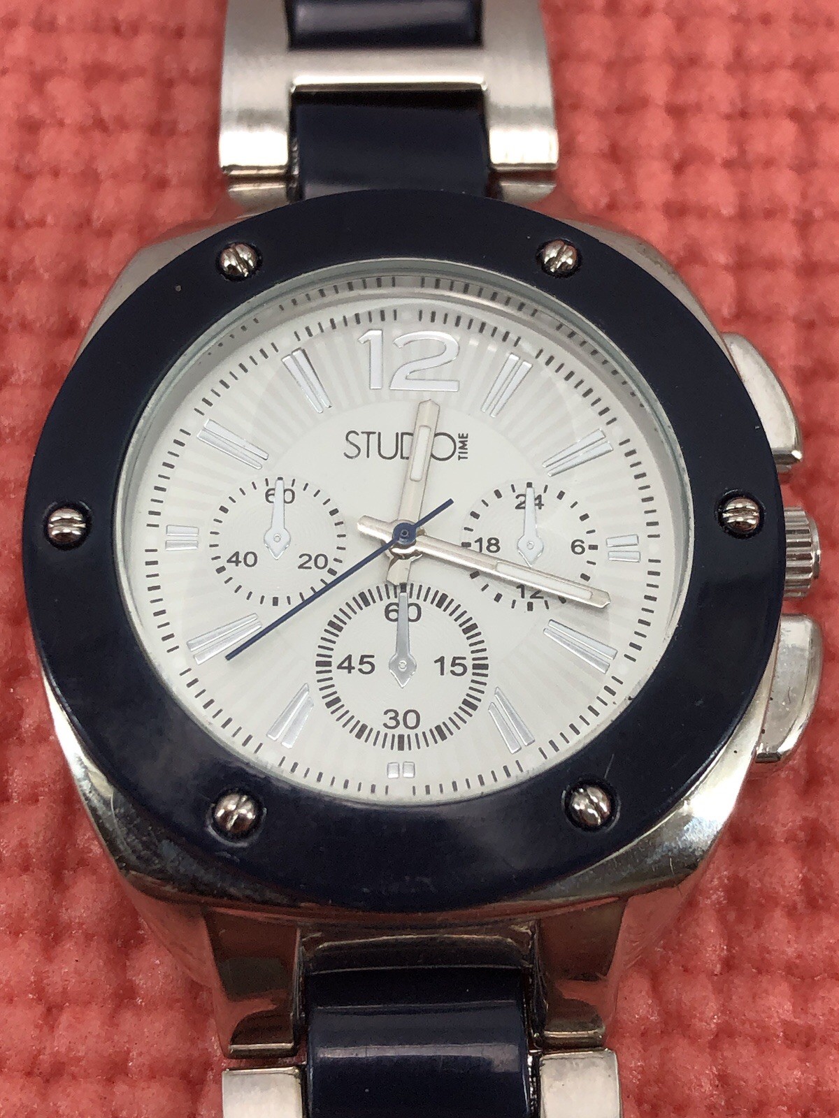 Studio Time Watch STD3242T Navy Blue Chronograph Needs New Battery Japan