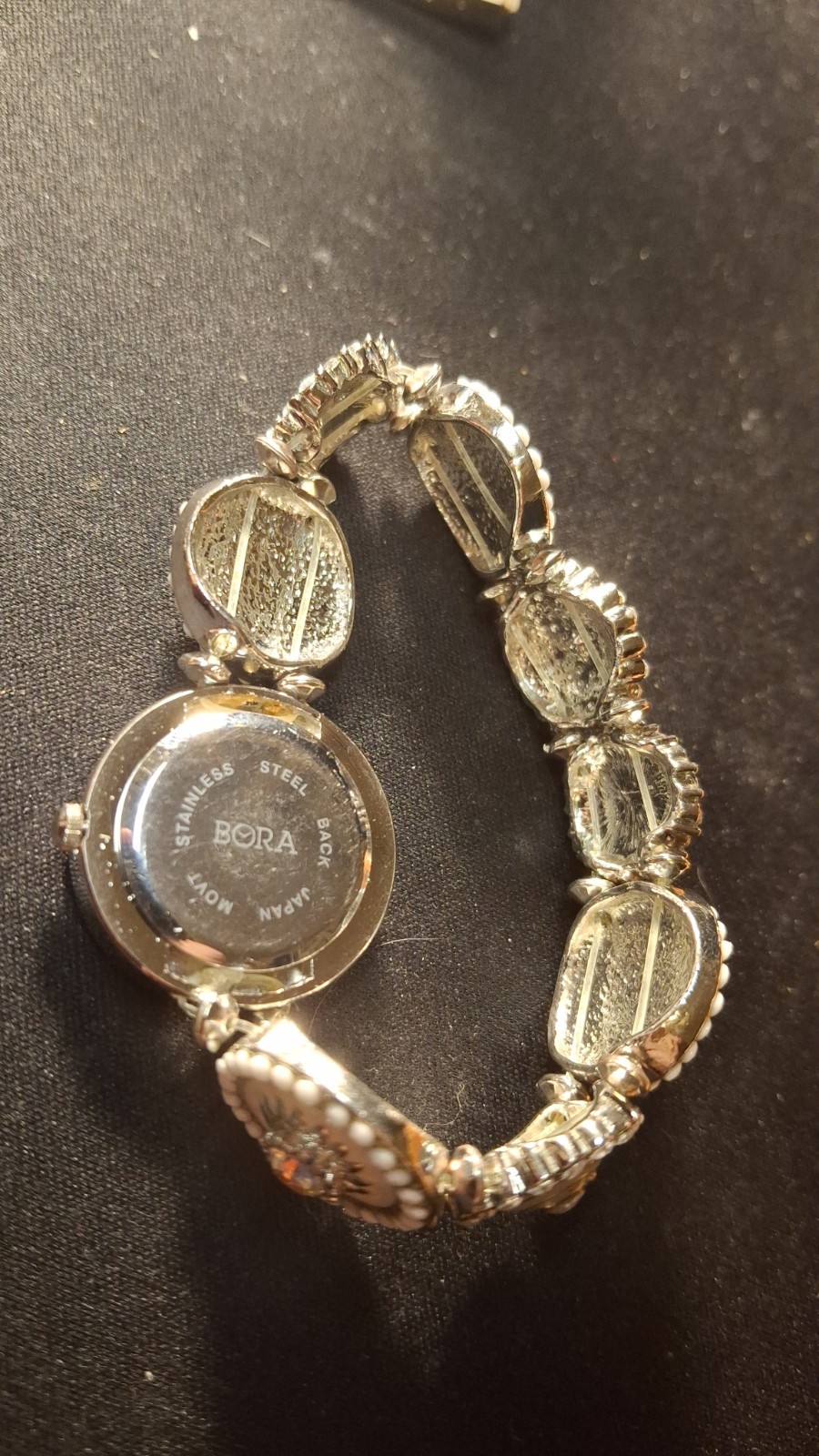Bora Quartz Wristwatch Silver Tone Bracelet Crystal Accents Analog Mother of Pe…