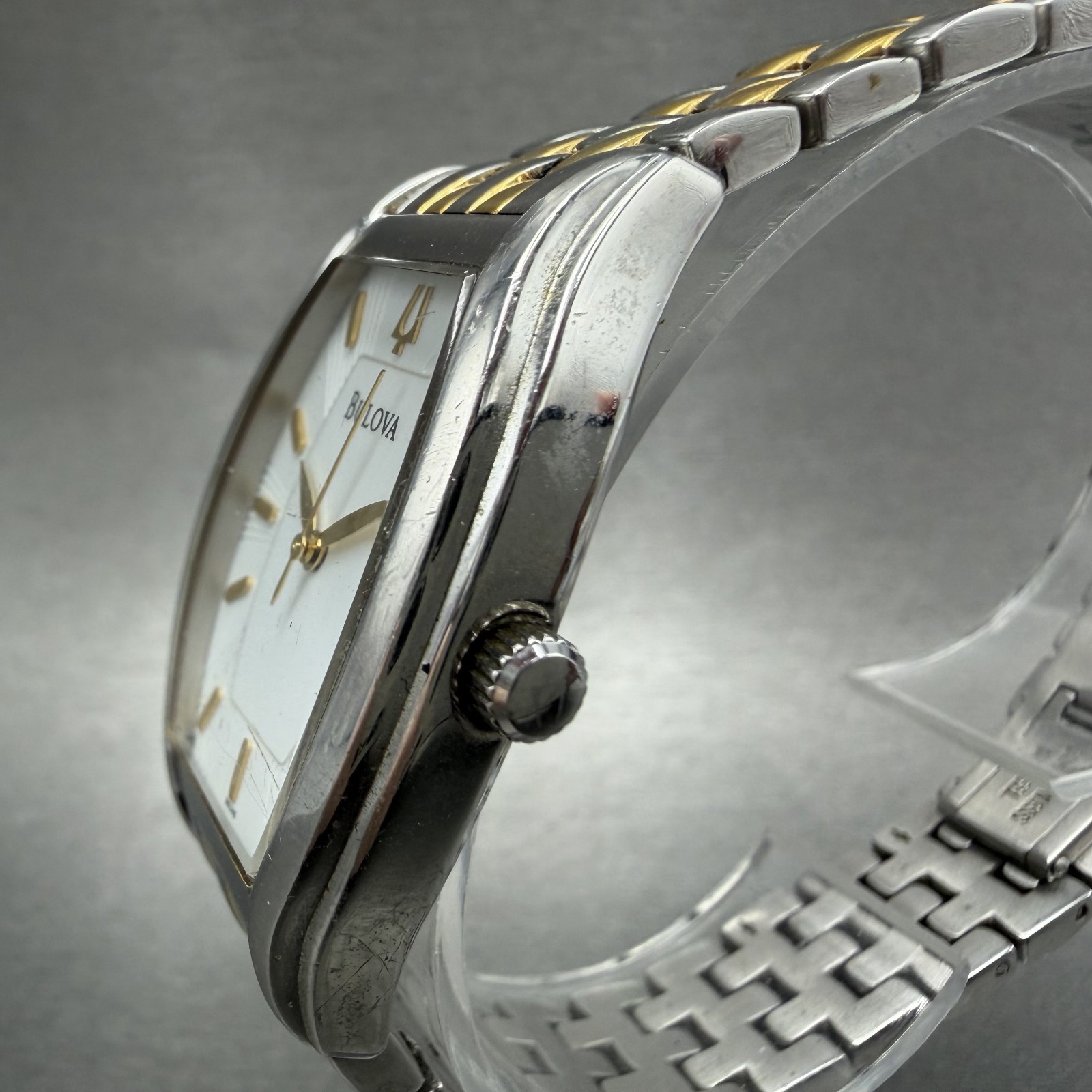 Bulova Watch Women 26mm White Dial Two Tone Tonneau 98L145 New Battery