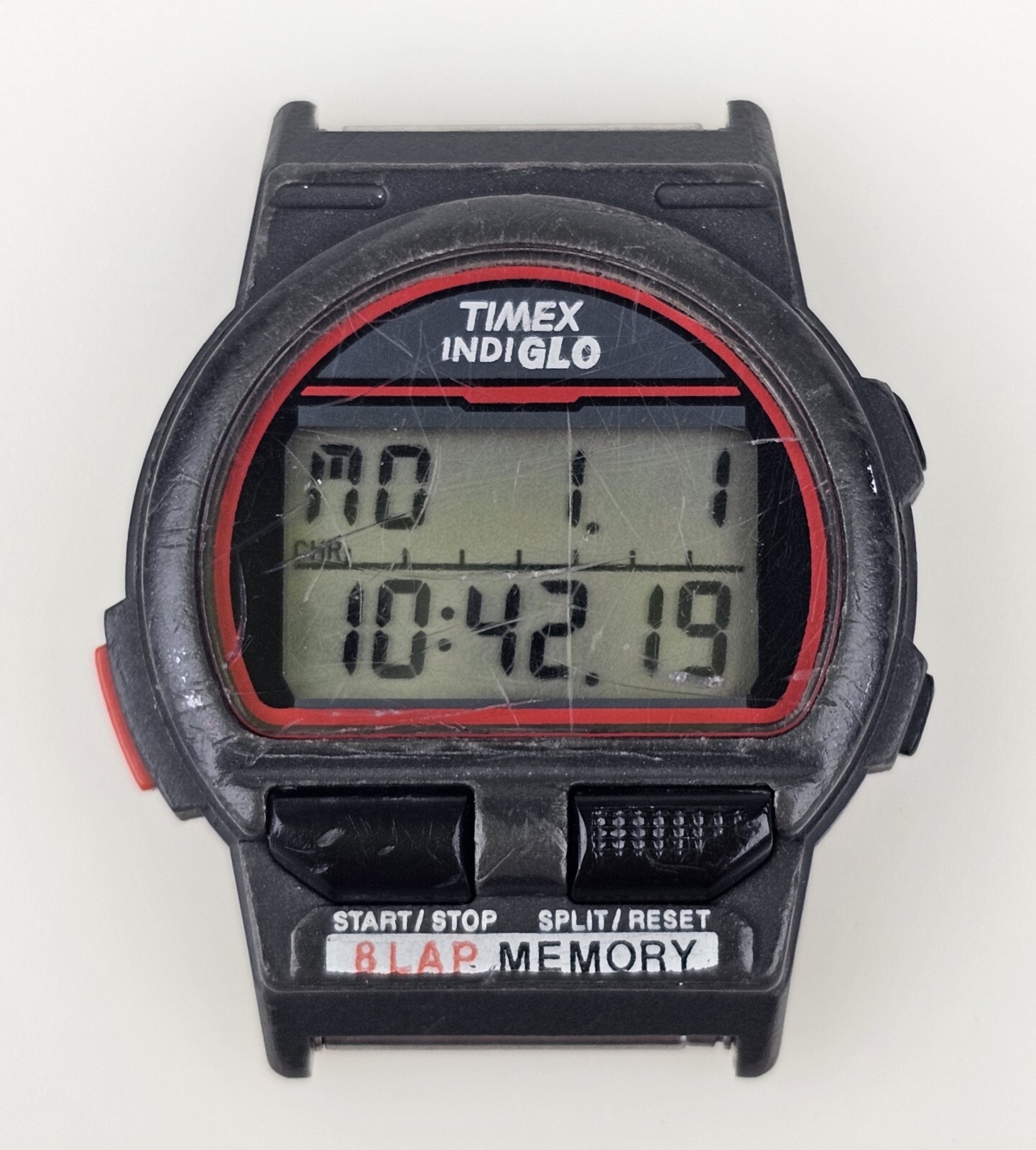 Timex Triathlon Indiglo 8 Lap B9 1994 Black/Grey & Red Wristwatch Tested Working