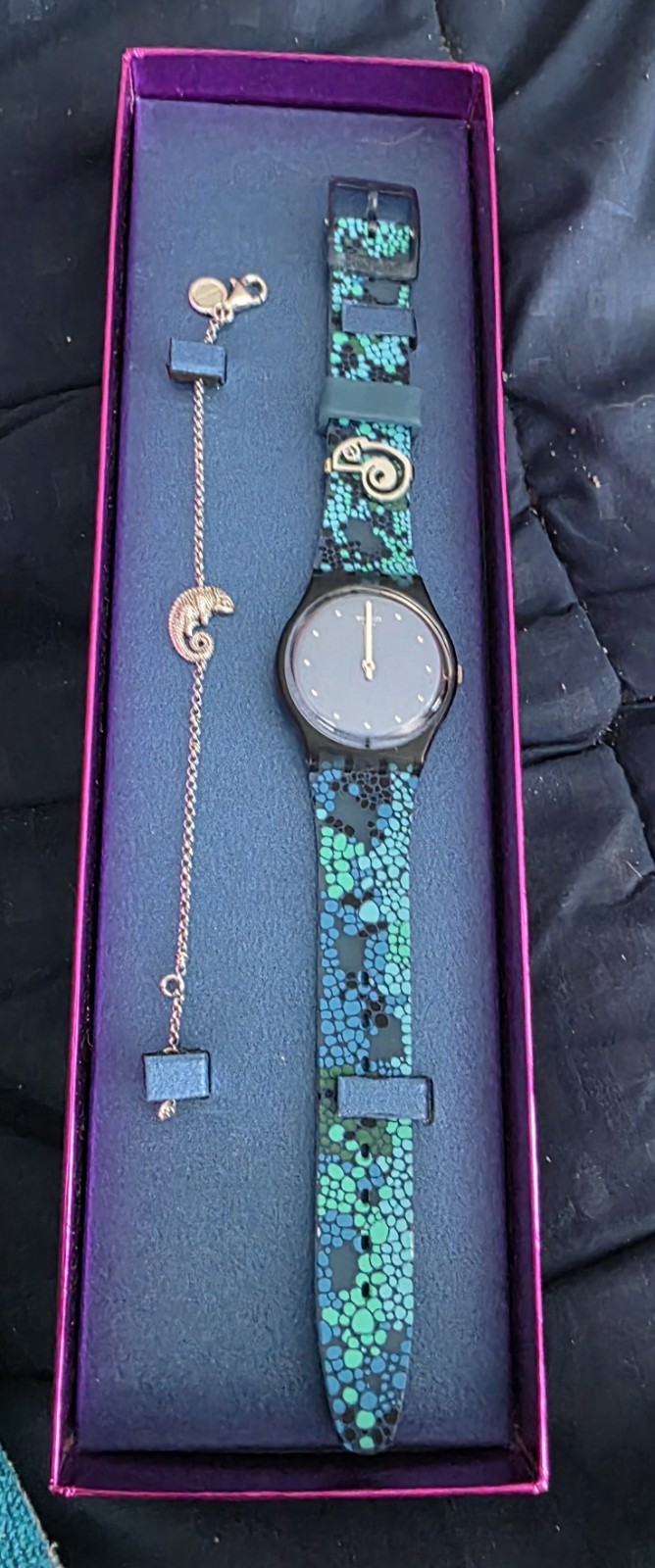 Swatch GZ320 Chamecrazy Blue Green Bubbles 925 Silver Chameleon Bracelet In Box