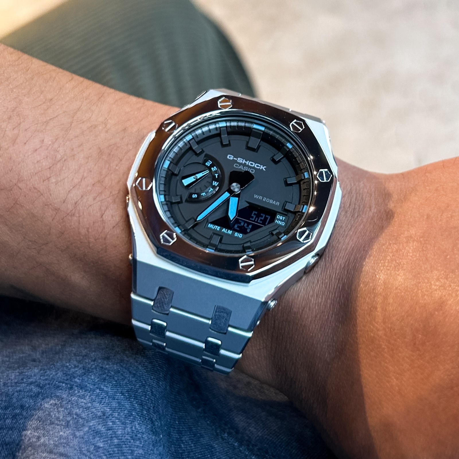 New Custom GShock GA2100 Casioak Stainless Steel Bracelet Gift – Silver mod