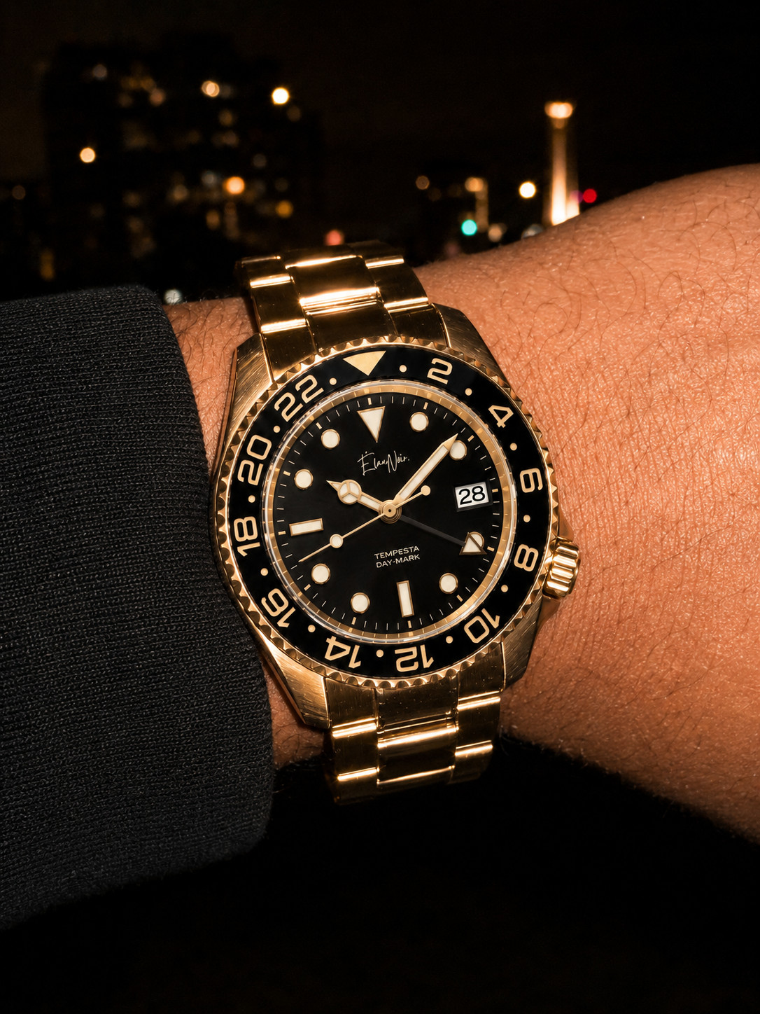 Élan Noir Tempesta GMT Automatic 41mm Gold Tone Steel Black Dial & Bezel NH35