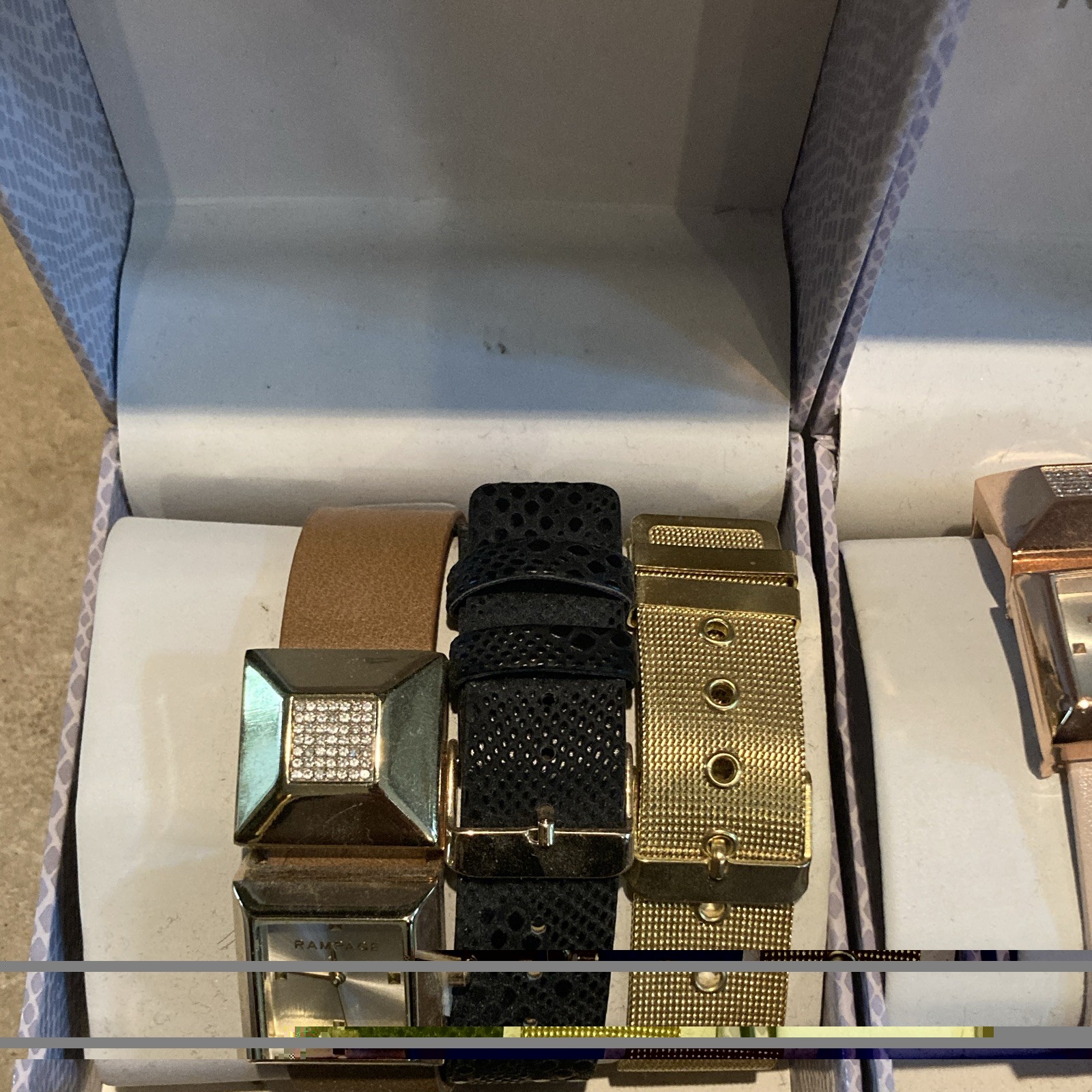 2 Rampage Women’s Square Analog Quartz Watch Set w/ Extra Straps & Boxes