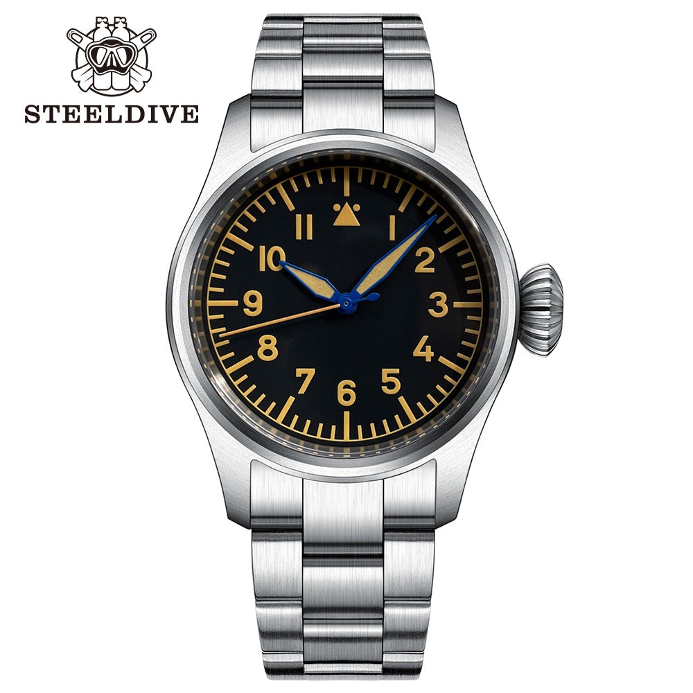 STEELDIVE SD1928A Mens Pilot 39mm 200M Automatic Dive Watch NH35 Sapphire Steel