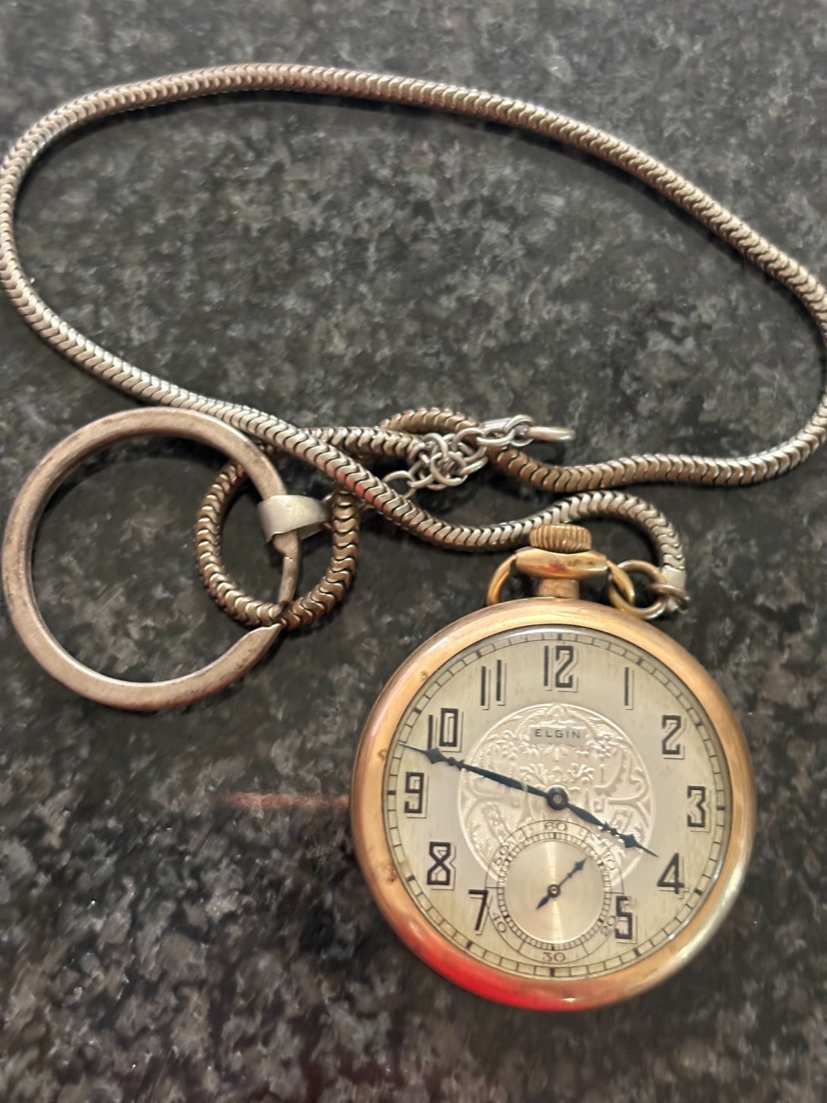 Vintage Elgin Art Deco Pocket Watch – Engraved Multi-Tone Dial, Gold Filled Case