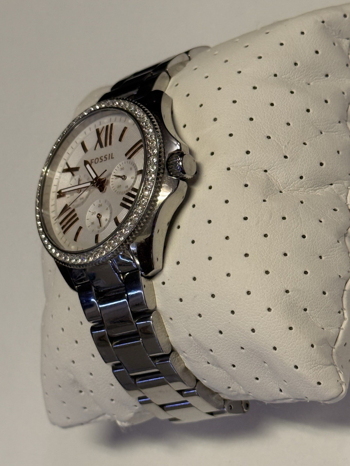 Fossil AM4629 45mm Silver Stainless Steel Case Bracelet White Dial Chronograph