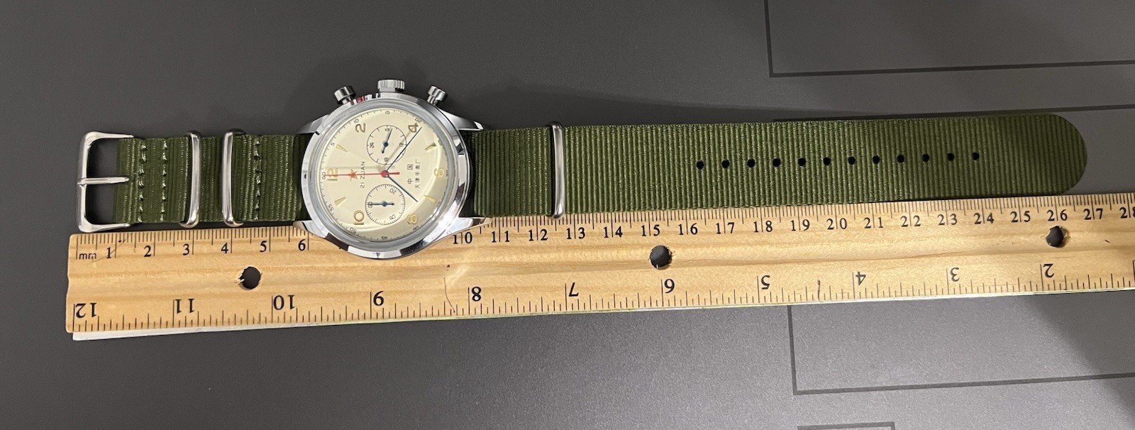 Homage Seagull 1963 Chronograph Quartz 42mm Rice White Dial Green NATO Strap