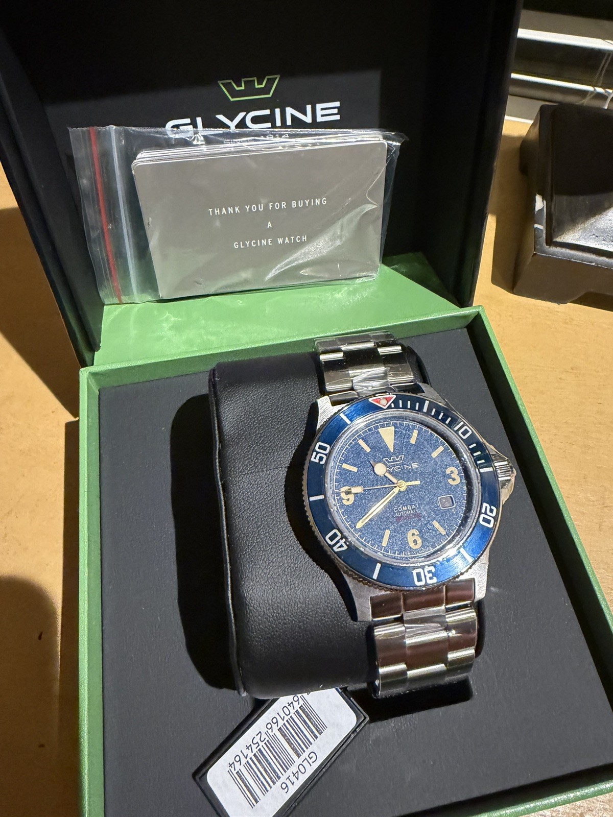 NEW IN BOX Glycine GL0416 Combat Auto Diver 42mm Blue Dial/Bezel Date w/ Papers