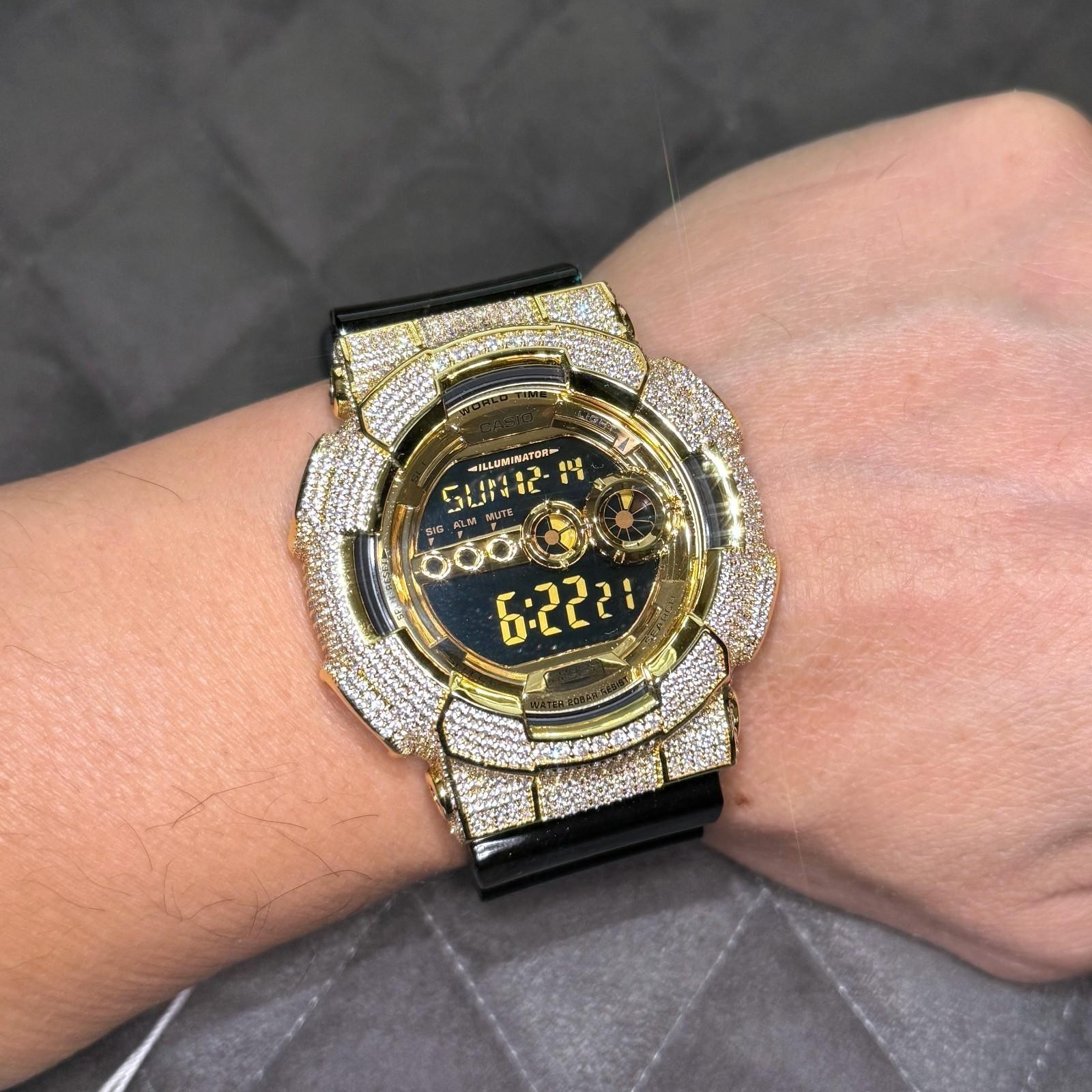 Authentic Limited Black and Gold 6.58 CTW Iced Out Casio G Shock Watch GD-100