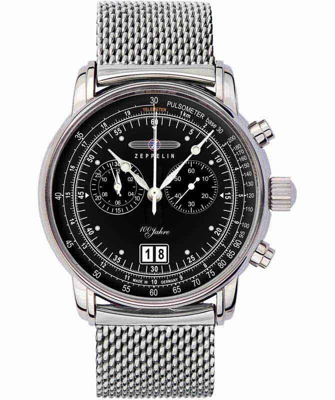 Zeppelin 100 Years Watch Black dial 12 Hour totalizer Big date 5ATM WR 7690M-2