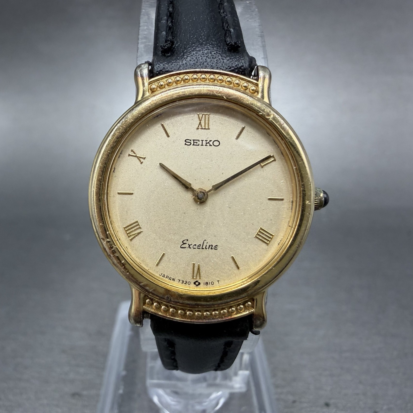 Seiko Exceline Watch 23mm Women Champagne Dial Gold Tone 7320-0370 New Battery