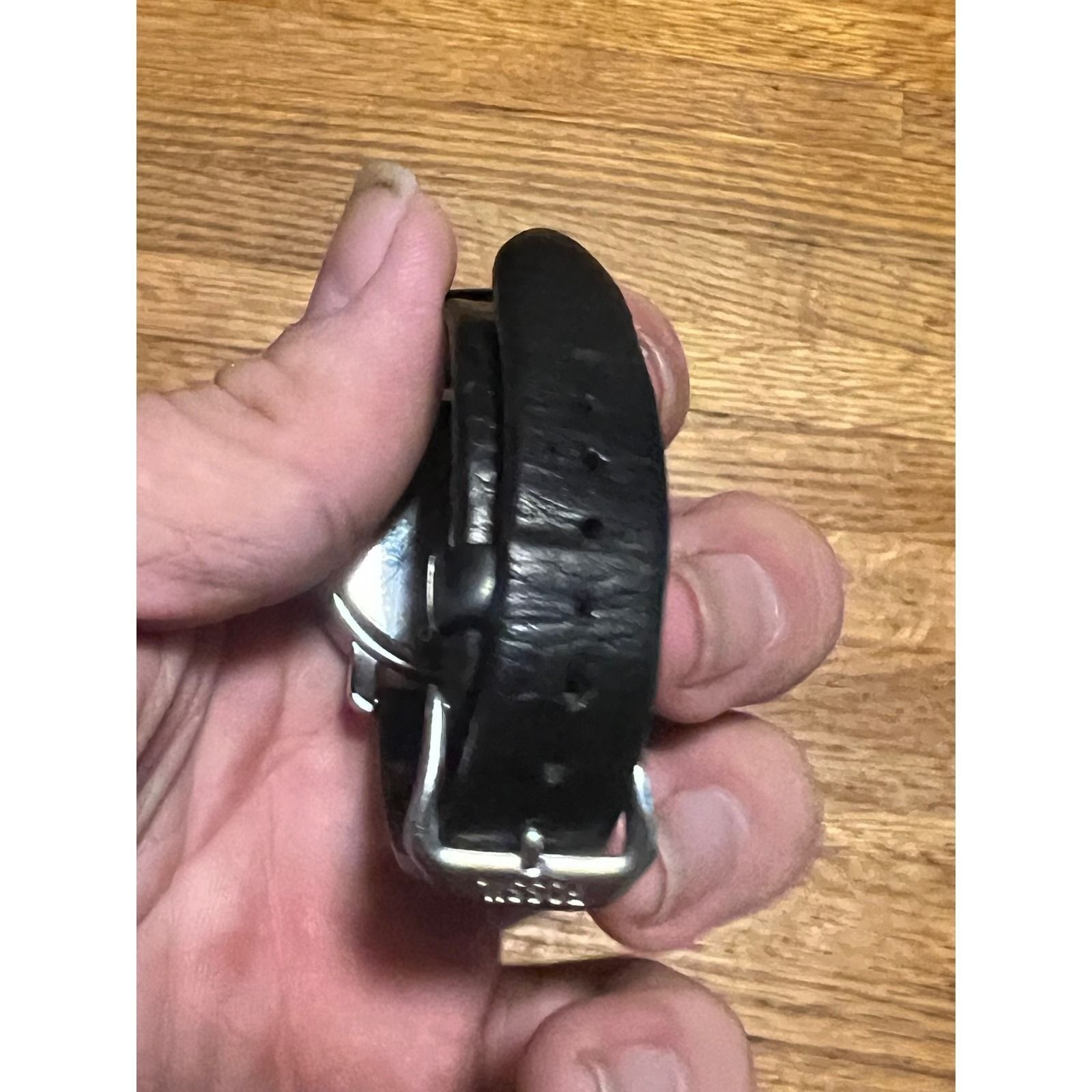 Fossil ES-2717 Silver Tone White Dial Black Leather Strap Watch 5ATM