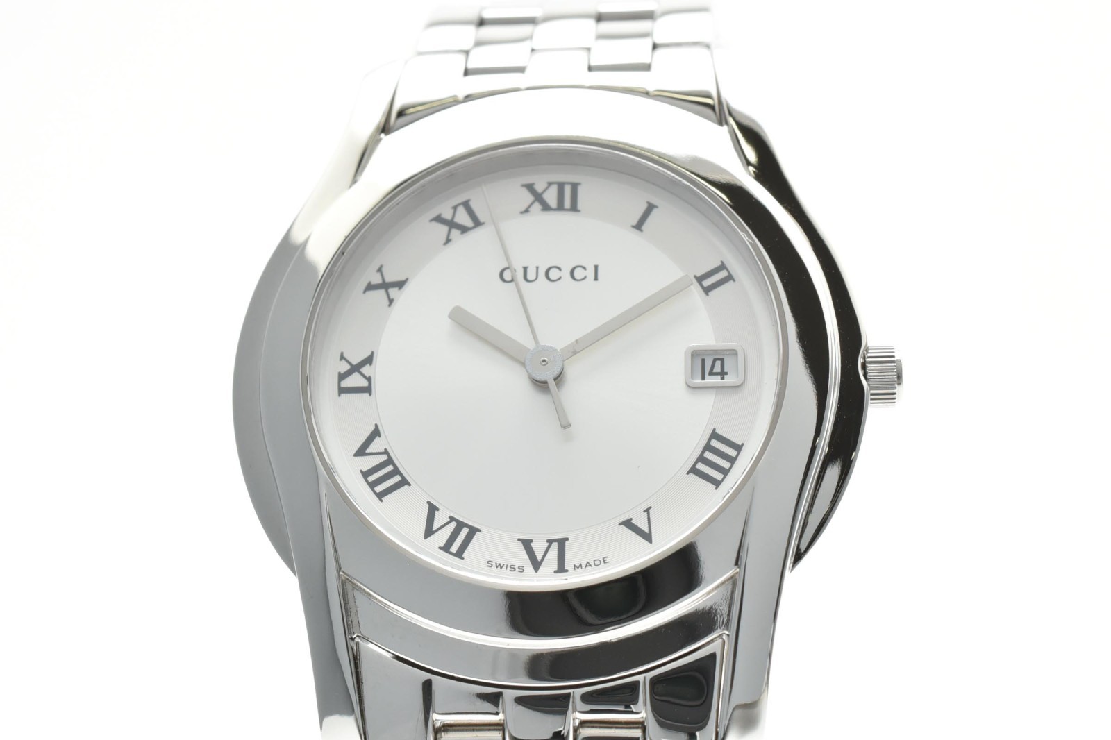 GUCCI 5500M G-Class Quartz Men’s Watch 35mm Vintage Silver Dial Date Swiss