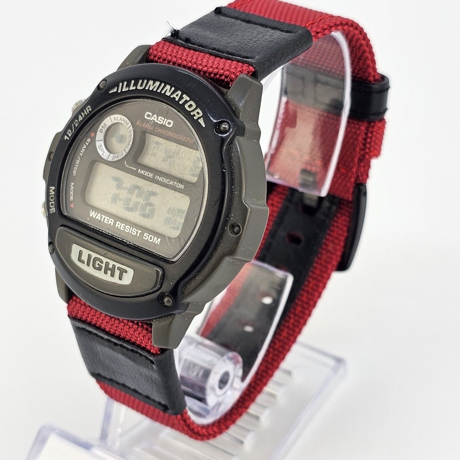 VTG Men’s Casio Digital Watch 44MM Gray Case New Red Black Canvas Bands