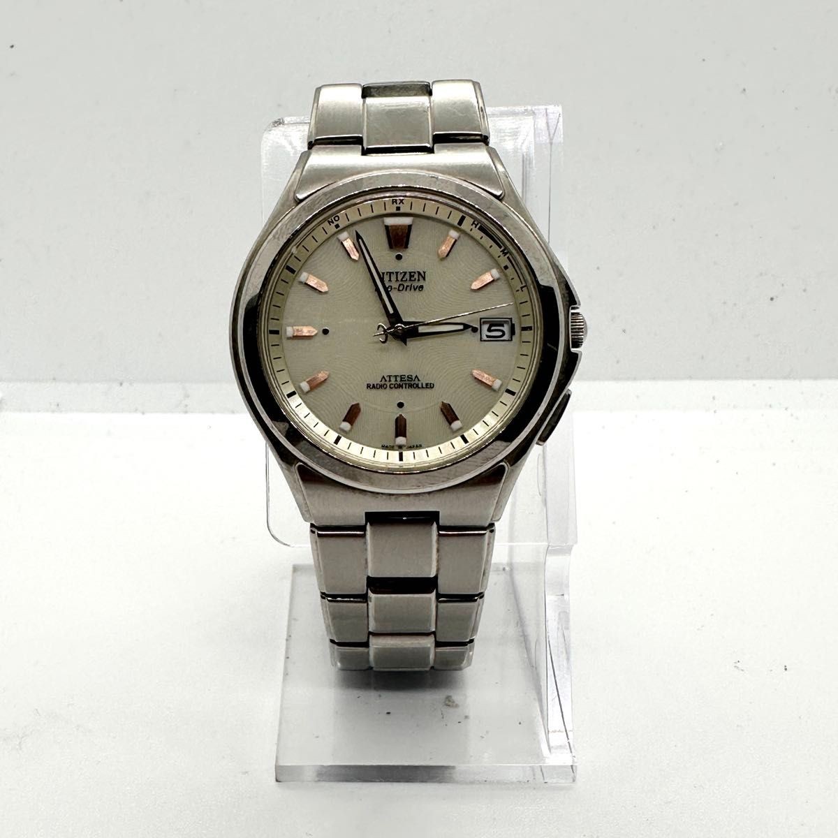 Citizen Attesa Eco-Drive Radio Date Champagne Dial Titanium Watch Japan