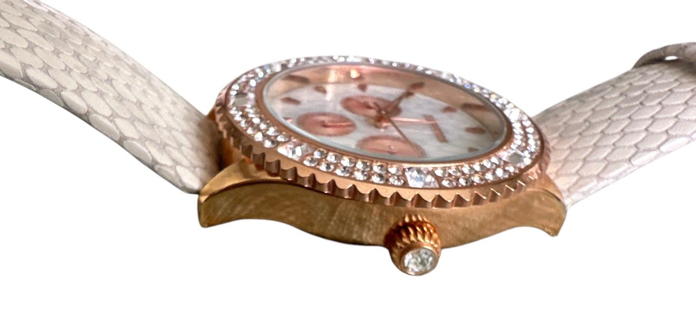 Express FMDEX1430 Crystal Bezel Snakeskin Pattern Rose Gold Women’s Chronograph