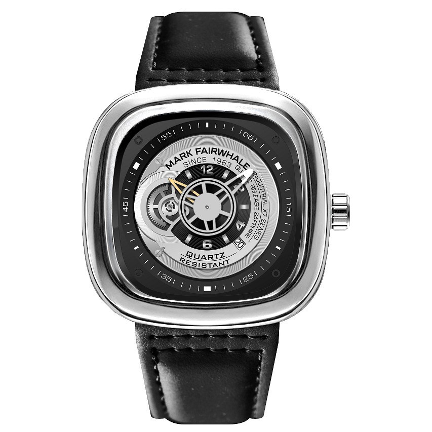 MARK FAIRWHALE Men’s Women’s Square Watch Quartz Leather Strap Business Casual