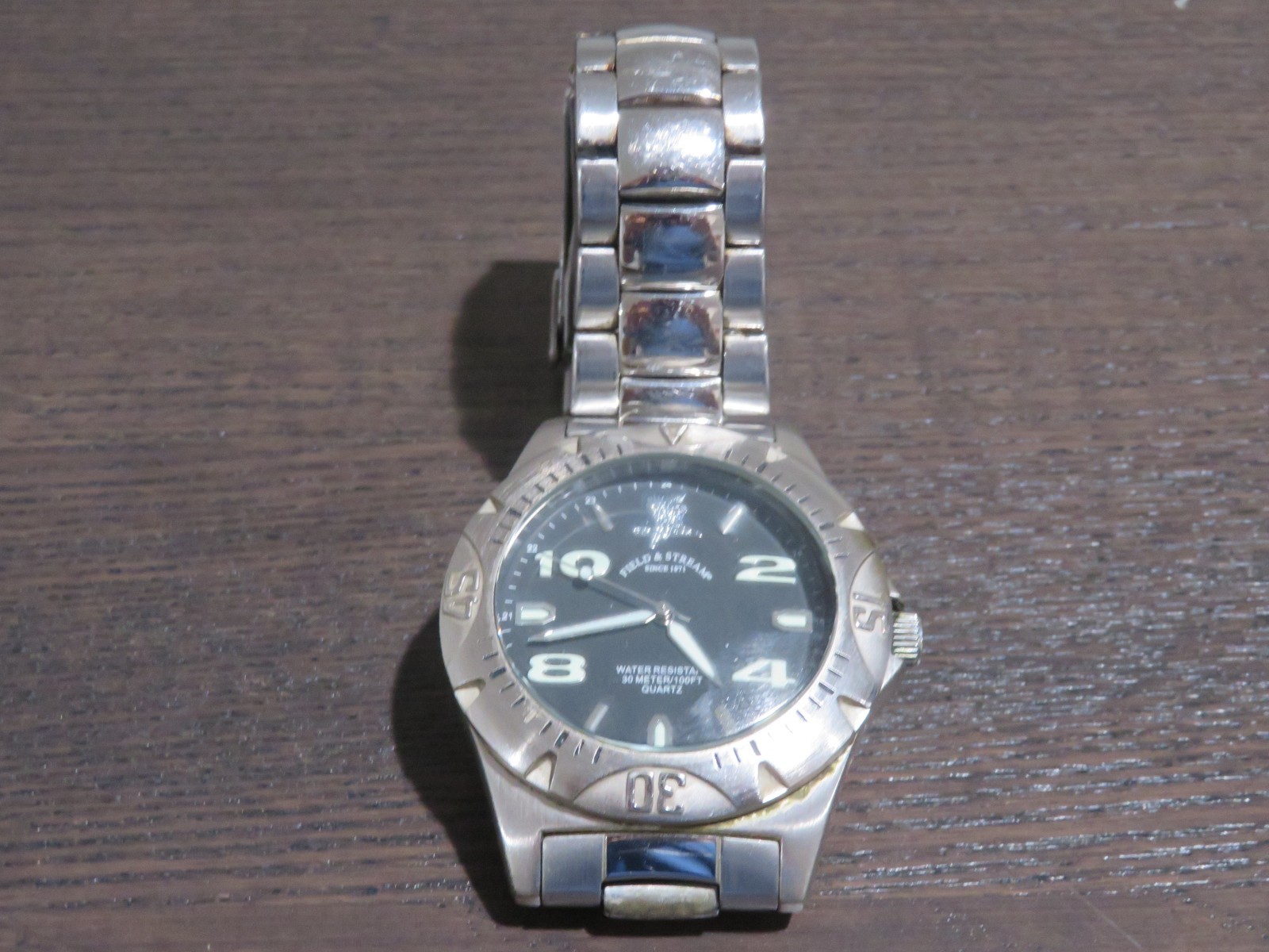 Field & Stream Quartz Watch Men 30m Silver Black Fixed Bezel 7.25″ Outdoors