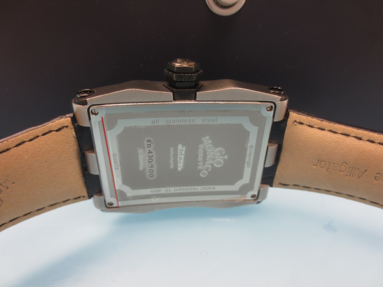 Gio Monaco Men’s 595-A Mac V Brushed Stainless Steel Alligator Leather Watch