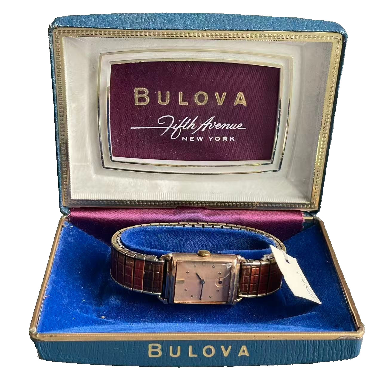 1940s Art Deco Bulova 14K Gold Filled/Rose Gold Rectangular Watch Small Seconds