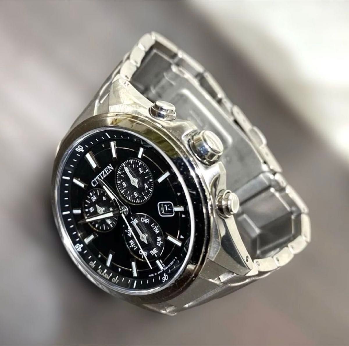 Citizen Attesa E820-S096081 Eco-Drive Chrono Black Dial Titanium Watch Japan