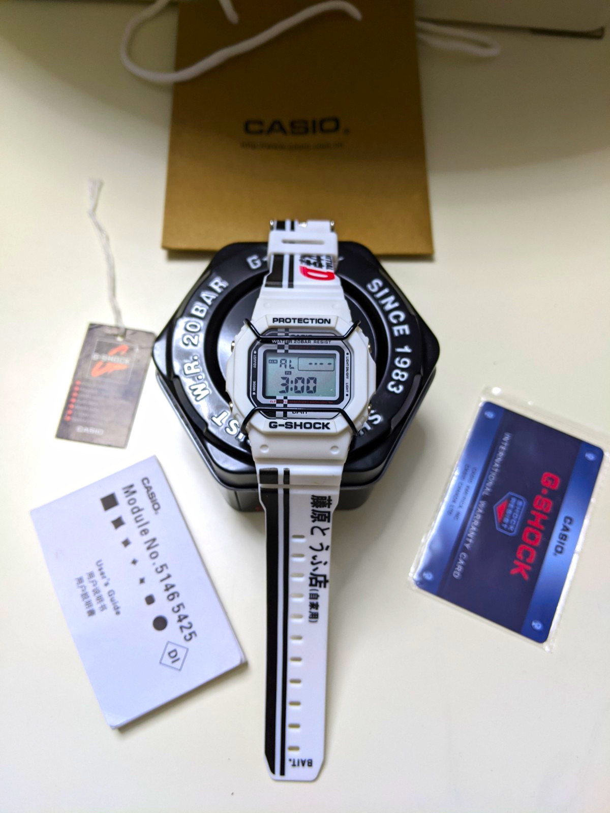 Casio G-SHOCK DW-5600VT BAIT Initial D White Digital Quartz Watch Box/Papers