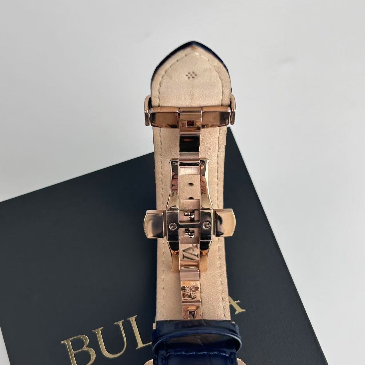 Bulova Wilton Classic 97B170 Blue Dial Leather Strap Mens Quartz Watch 4 G2U