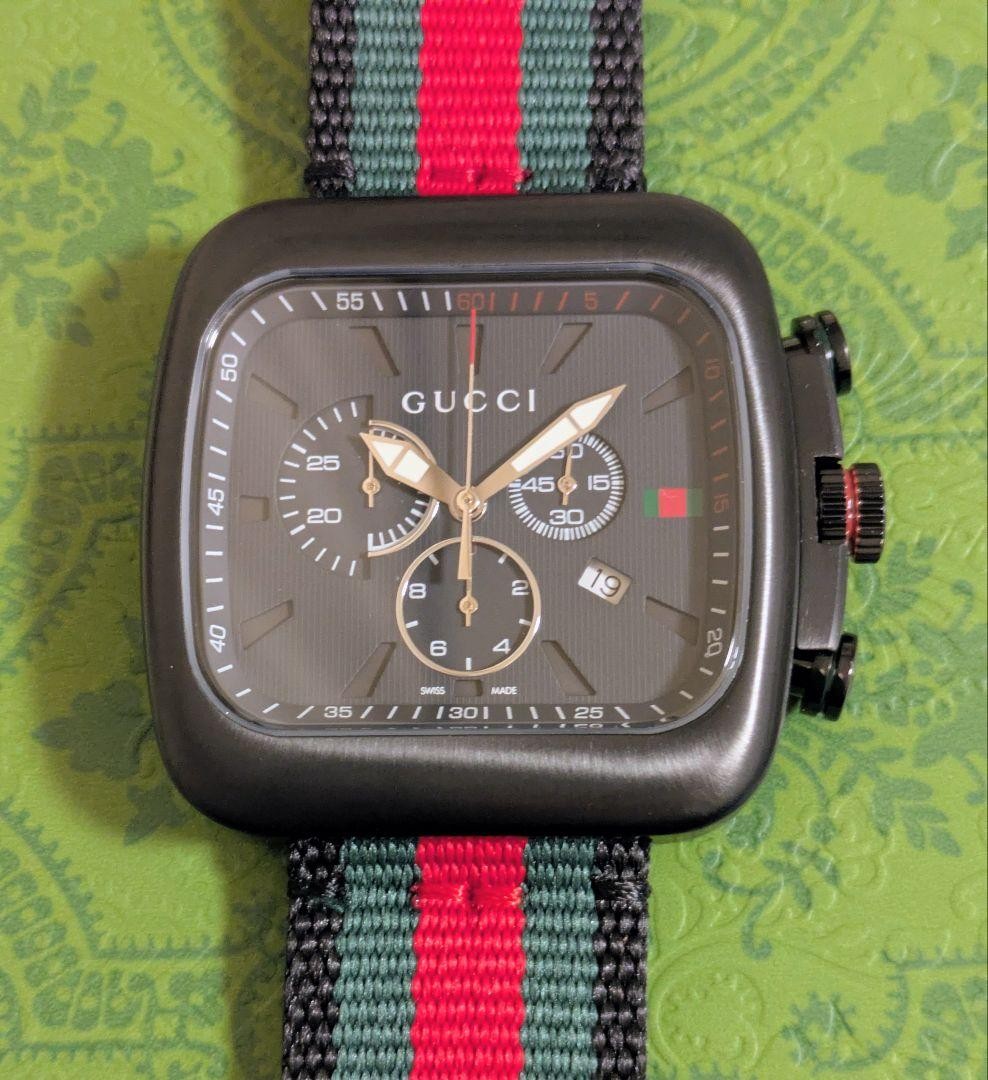GUCCI Coupe Chronograph YA131202 Quartz Square Black Dial New Watch Box Japan