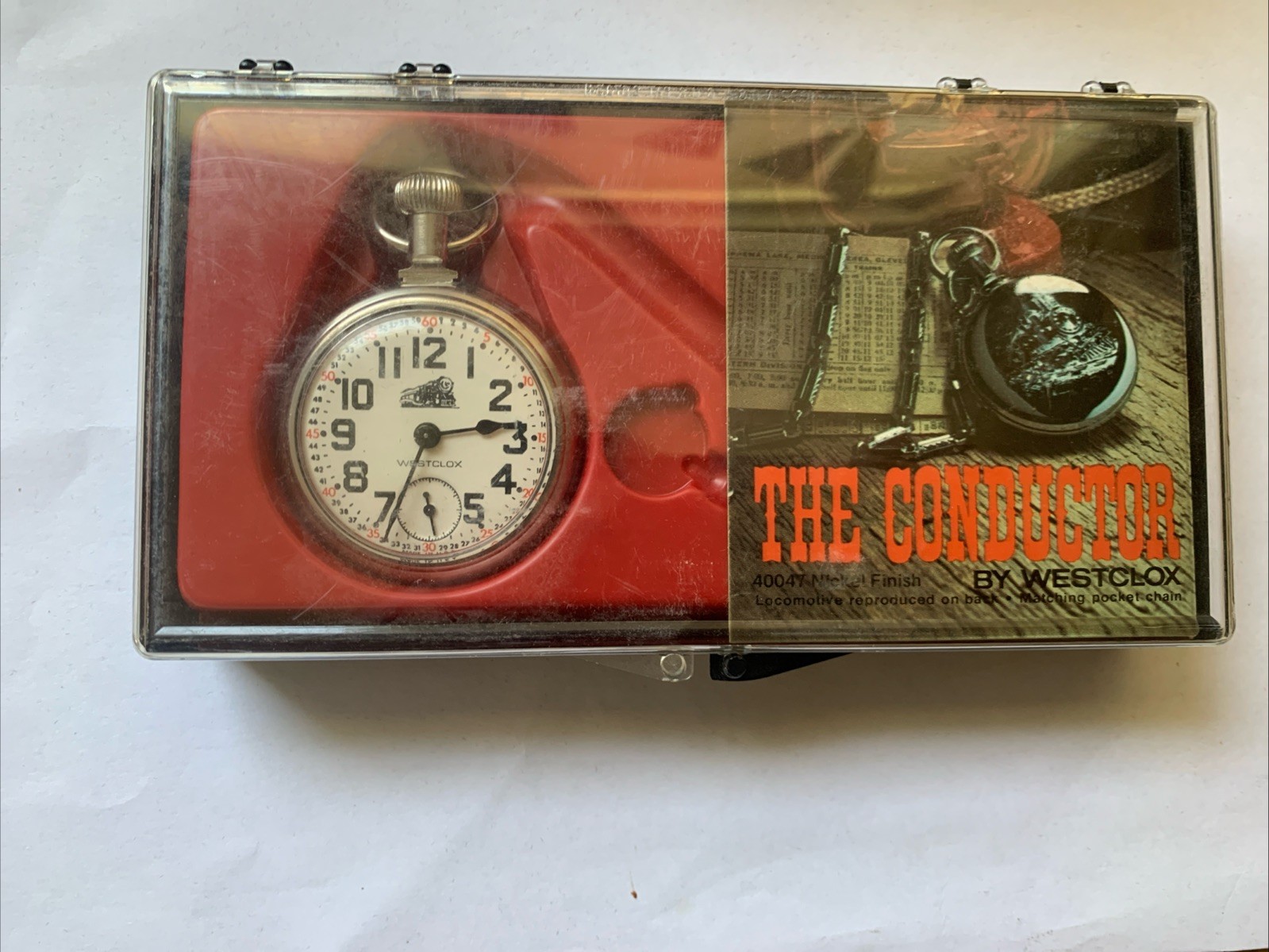 Westclox The Conductor Railroad Train Style Pocket Watch Original Case 1970