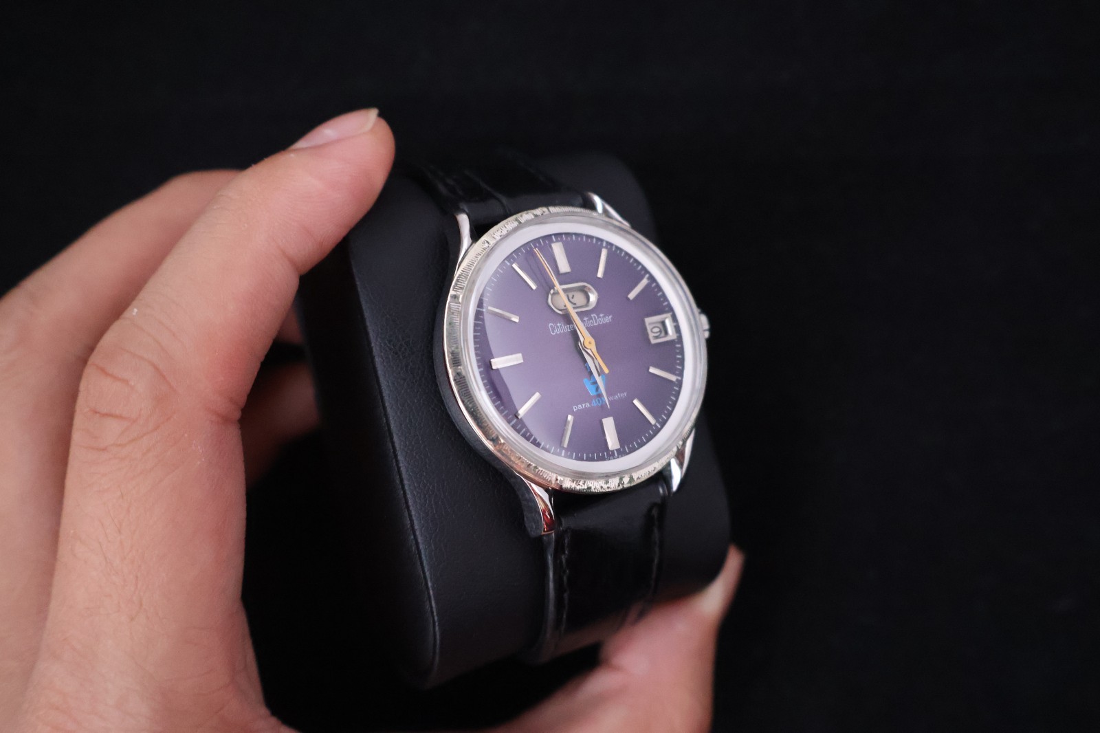 Serviced Rare Vintage 1965 Citizen Auto Dater Purple Dial 19 Jewels