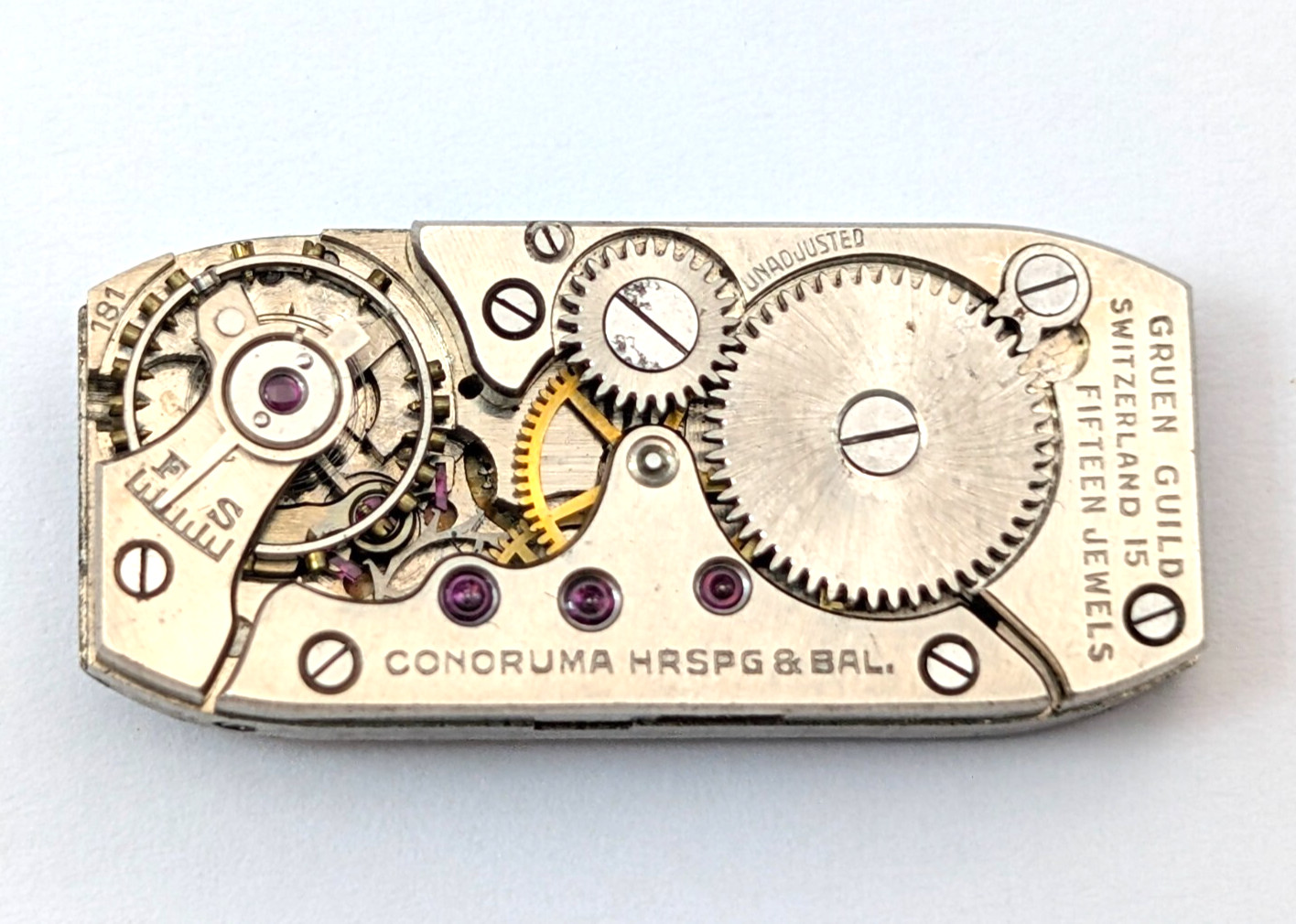 GRUEN GUILD 15j Cornoruma Art Deco Petite 11mm Swiss Watch Movement PARTS REPAIR
