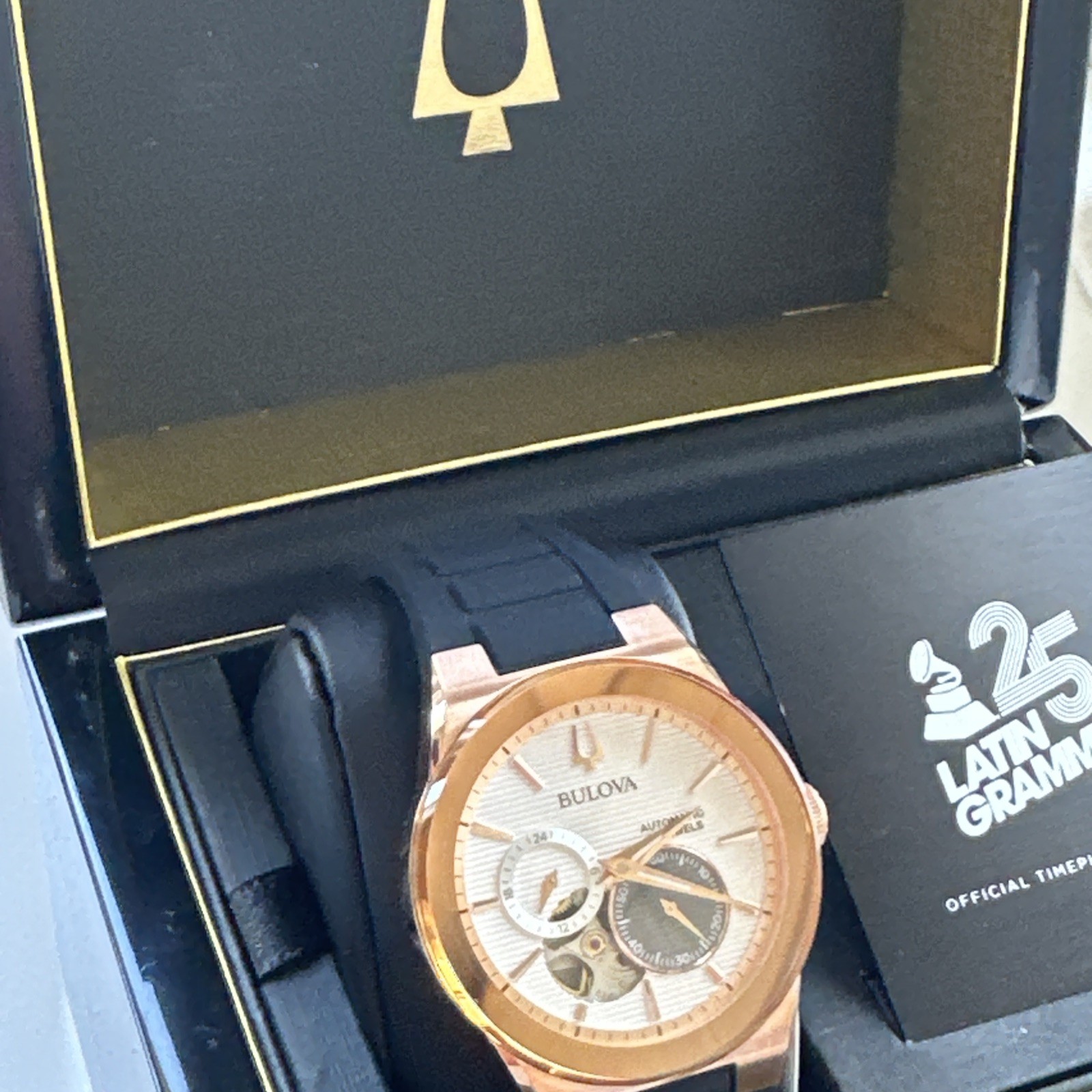 Bulova Men’s Millennia Automatic Black Silicone Latin Grammy Watch 38MM 97A186