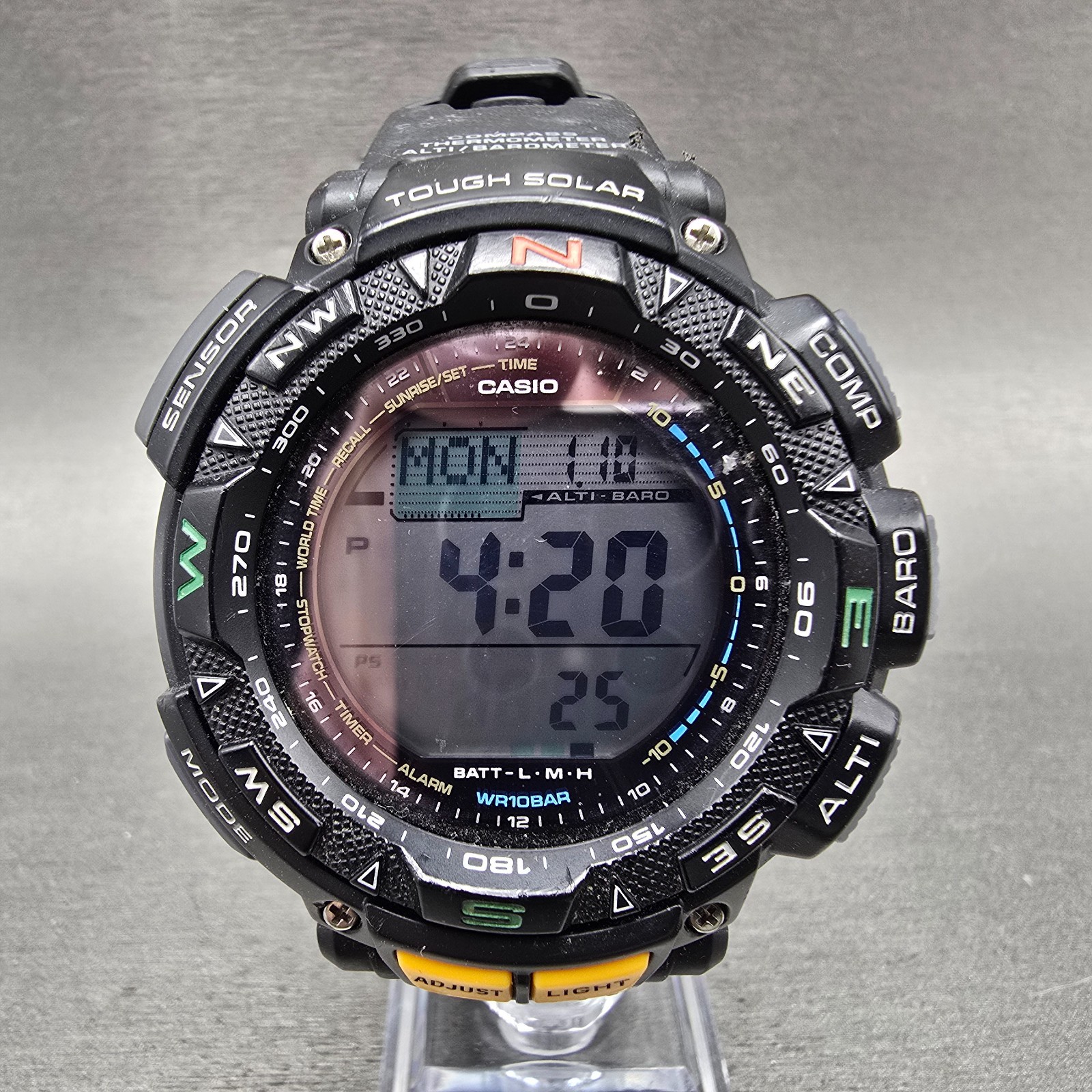Casio Protek PAG-240 Watch Men 51mm Black Green triple Senor Alarm Solar Works