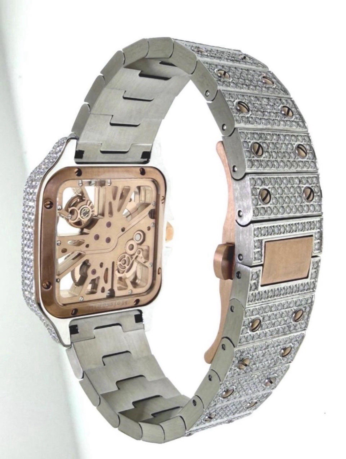 VVS Moissanite Skeleton Automatic Watch Rose Gold Stainless Steel Luxury New