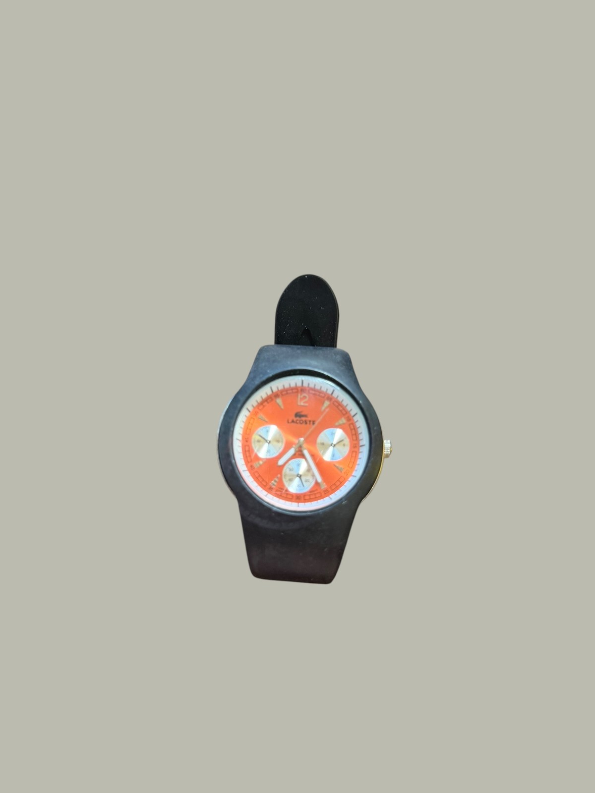 Lacoste Men’s Chronograph Orange Dial Black Silicone Quartz Wristwatch