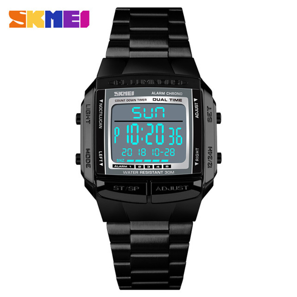 SKMEI Men Sport Watches Electronic Digital Watch LED Alarm Male Steel Wristwatch