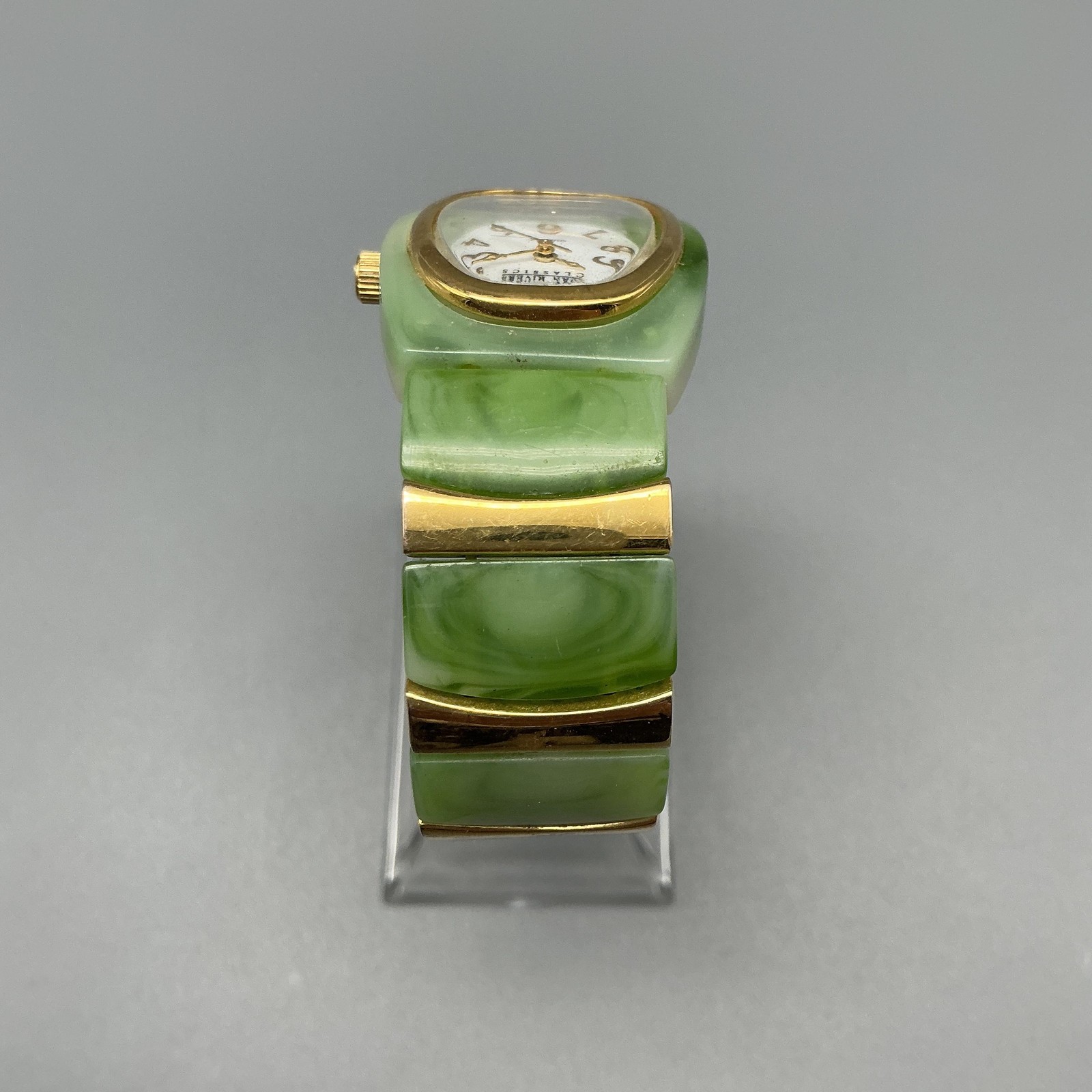 Joan Rivers Classics Womens Watch 25mm Green Resin Stretch Bracelet New Battery