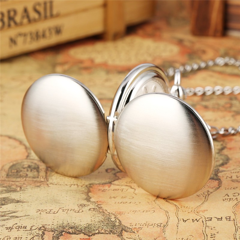 Men’s Silver Pocket Watch Smooth Hand-winding Mechanical Double Hunter Watches
