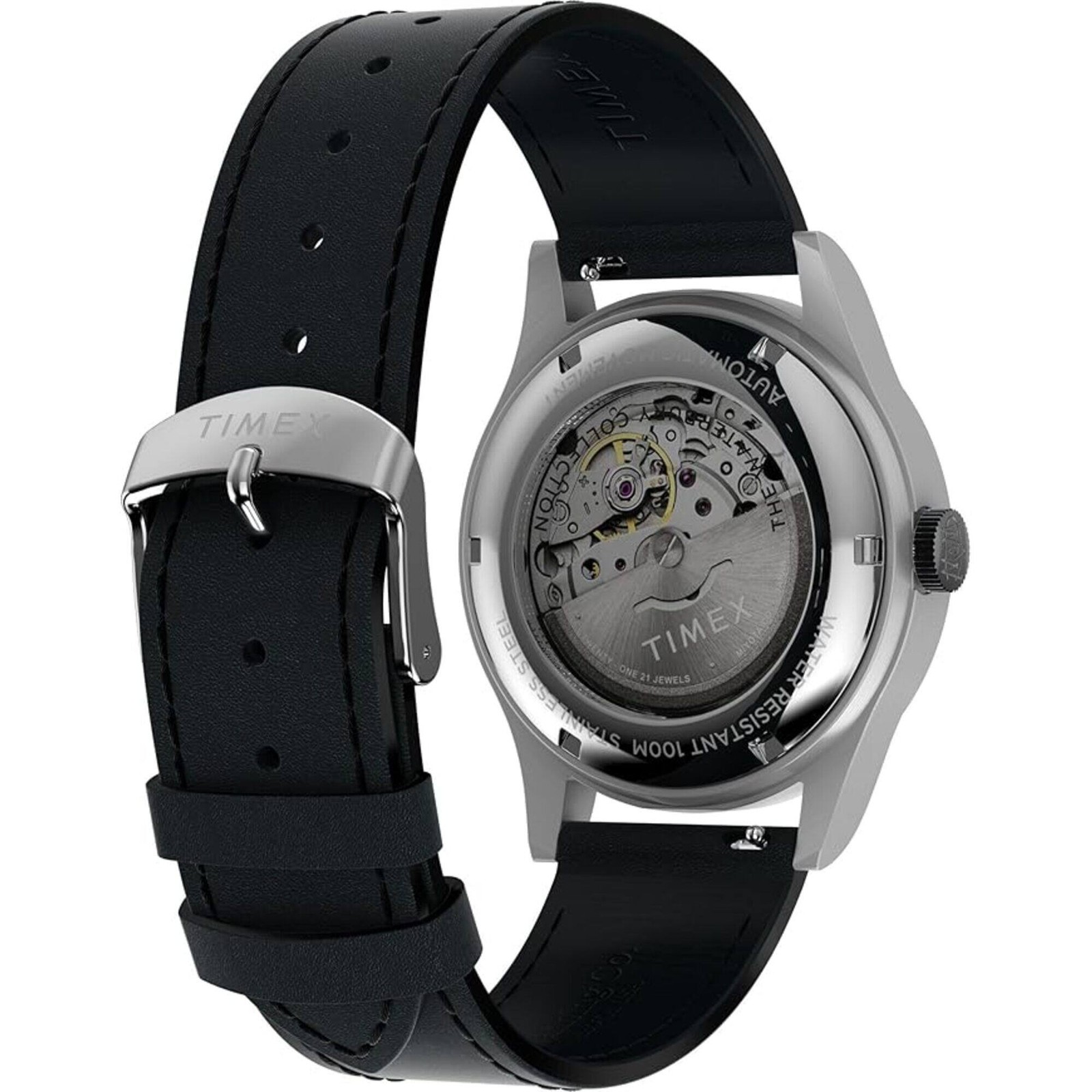 Timex Men’s Watch Waterbury Automatic Silver Tone Dial Leather Strap TWH6Z6710VQ