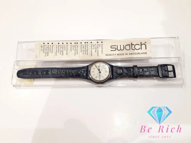 Swatch Day-Date Watch S17 8727 White Navy Plastic Resin Leather Bracelet Analog