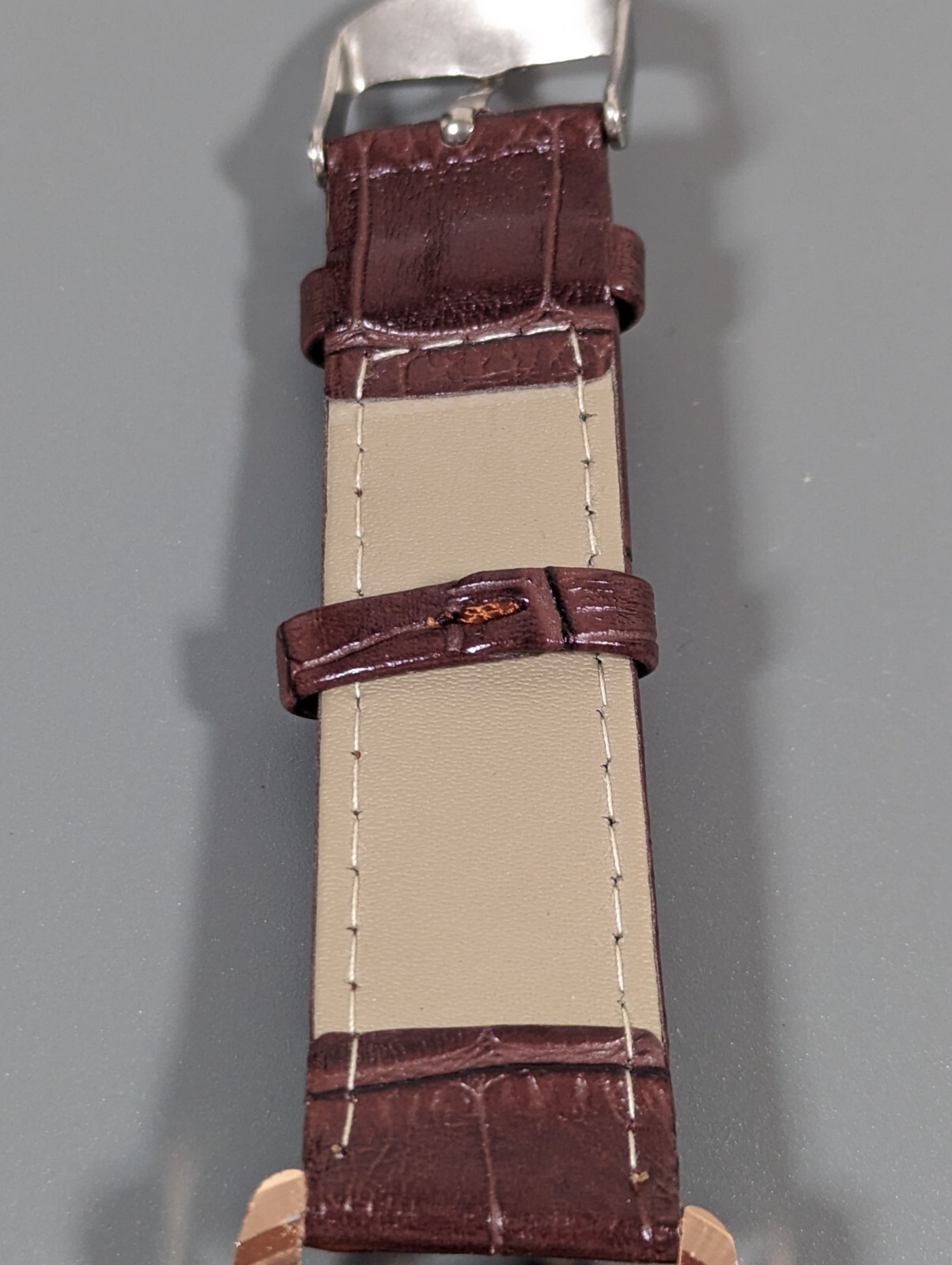 Mens Mreurio White Dial Round Gold Tone Case Brown Faux Leather Band Watch
