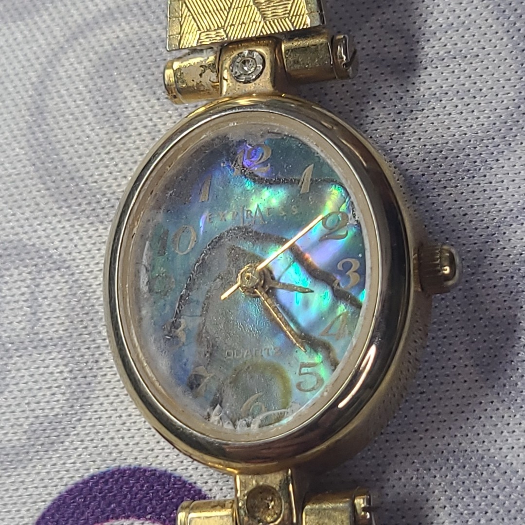 LA Express Ladies Abalone Shell Gold Tone Band Dress Watch (BAND DOES NOT CLASP)