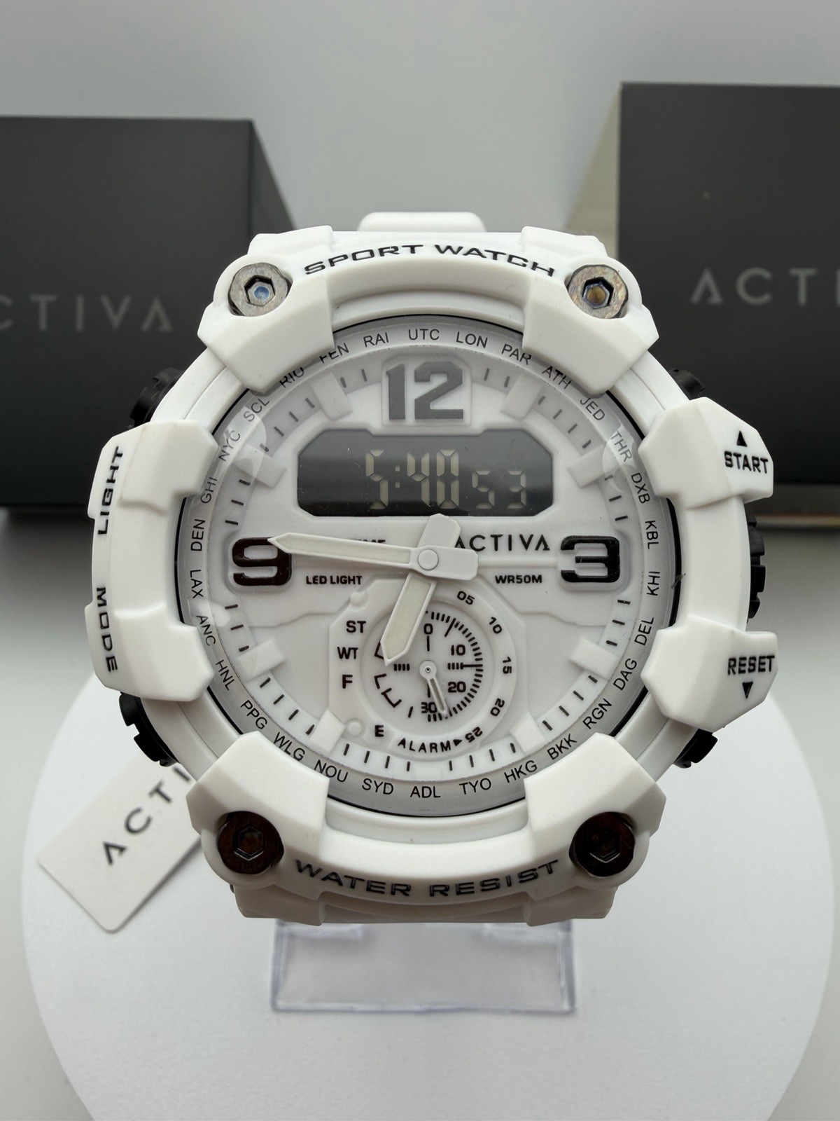 ACW1647-005- Activa Men’s Sport Watch Dual Time Chronograph White LED display.