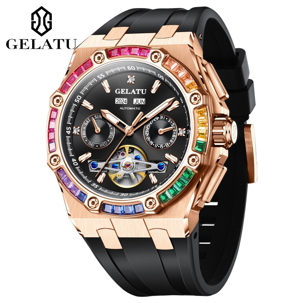 GELATU Automatic Mechanical Men’s Watch, Luminous, Waterproof, Complete Calendar