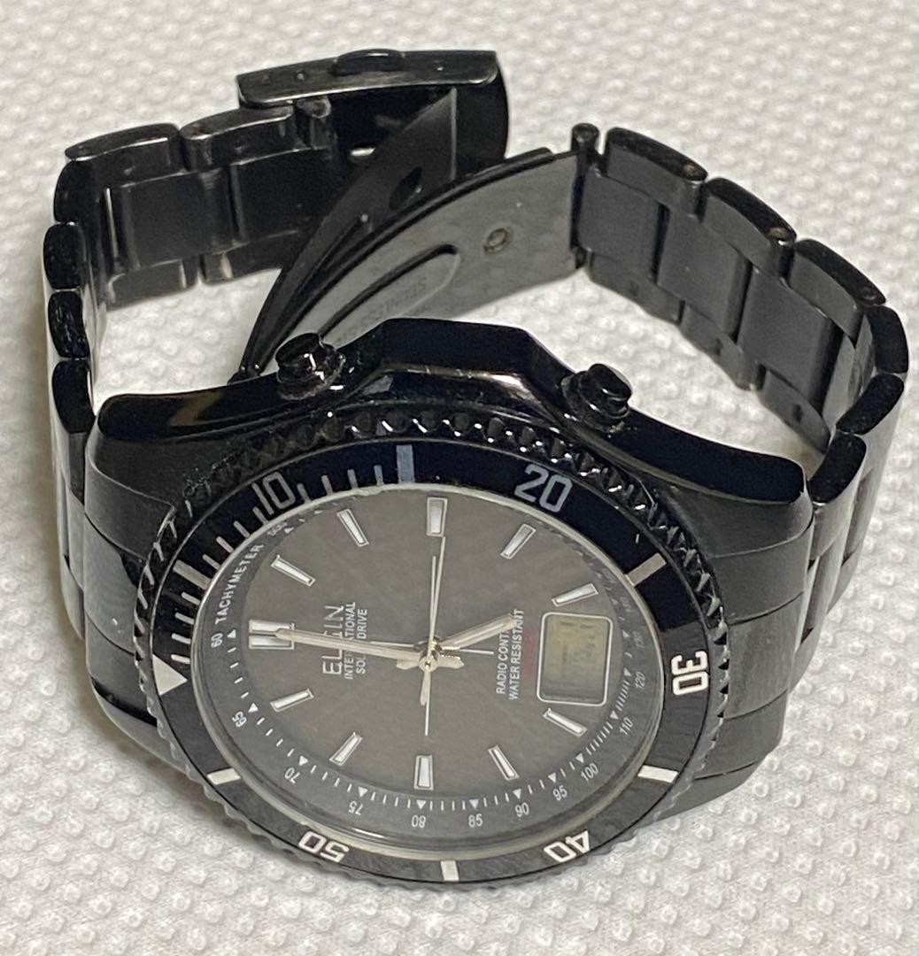 Elgin Solar Radio Wave Watch Waterproof Stainless Steel Band Timepiece