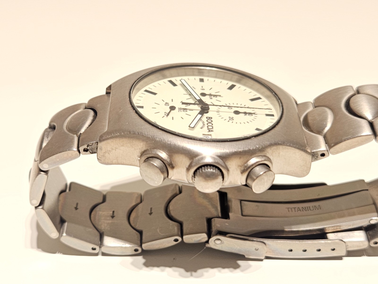 RETRO RARE SPORT ALL TITANIUM LUME DIAL QUARTZ CHRONOGRAPH MEN’S WATCH “BOCCIA”